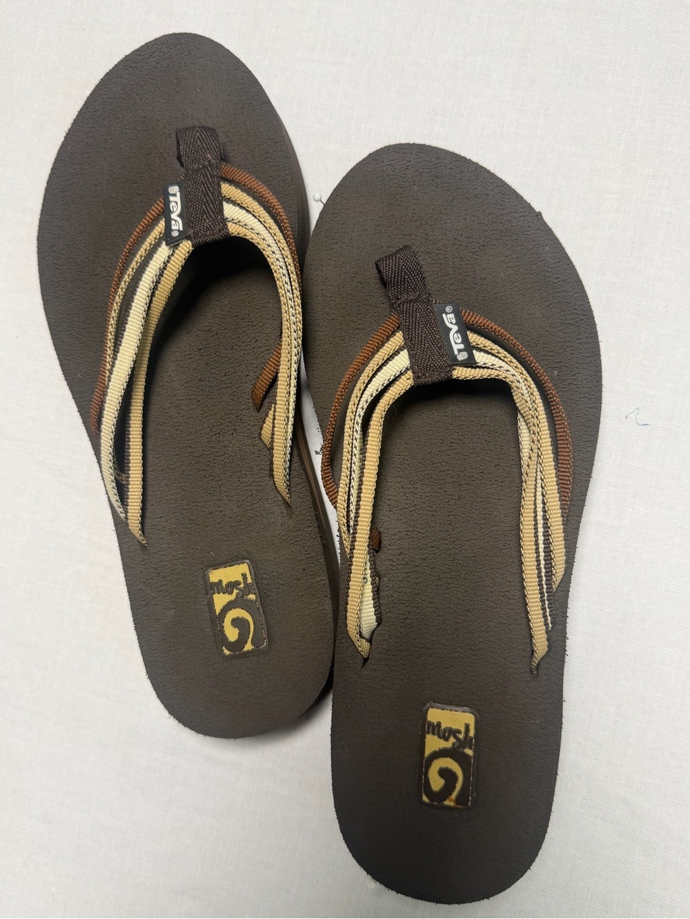 Teva Brown Flip Flop Sandals with Tan and Cream Straps (E0019) - Picture 2 of 4
